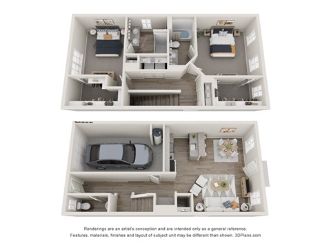 a stylized 3d floor plan of a 2100 sq ft house